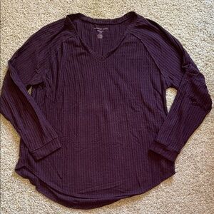 American Eagle Outfitters Women's V-Neck Long Sleeve Top - Dark Purple